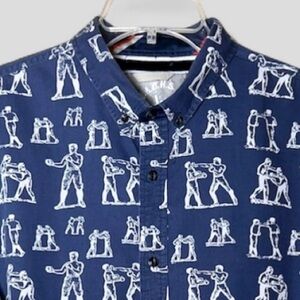 JACHS New York Boxing Pattern Blue Cotton Button Up Men’s Size Medium